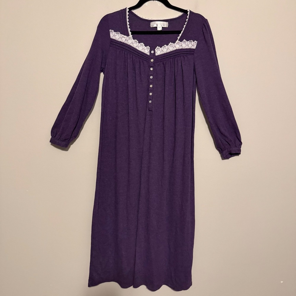 Eileen West Nightgown Womens S Purple Long Sleeve Lace Trim Ballet Maxi